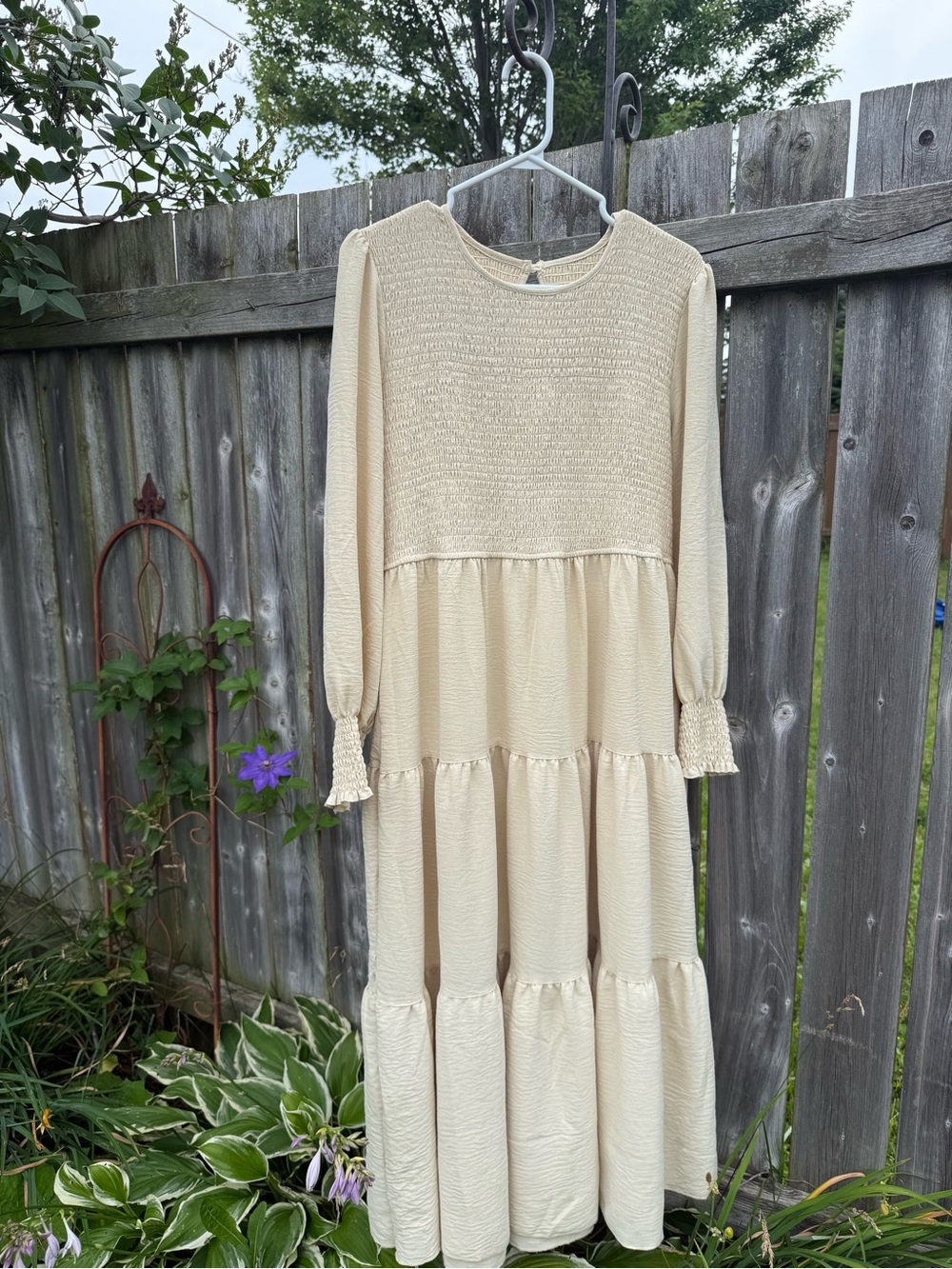Cream Long Sleeve Tiered Maxi Dress - Coloody